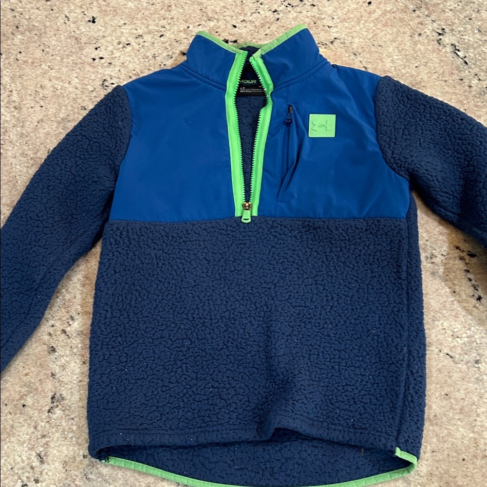 Boys Under Armour Navy and Lime Green Fleece Hoodie
